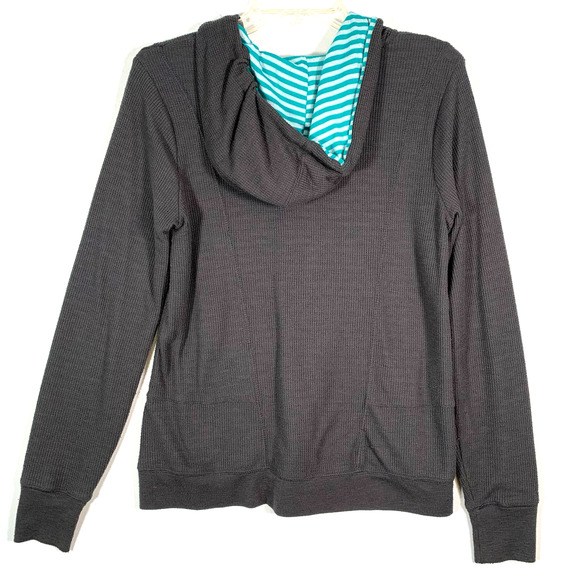 Anthropologie Saturday Sunday Gray Waffle Knit Full Zip Hoodie Medium Striped - Picture 6 of 8